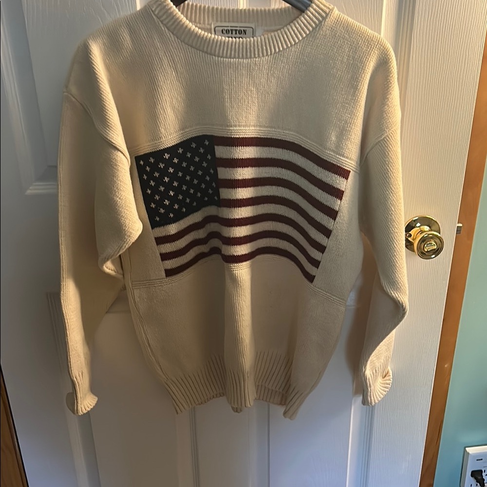 Womens Cream Sweater with American Flag Design